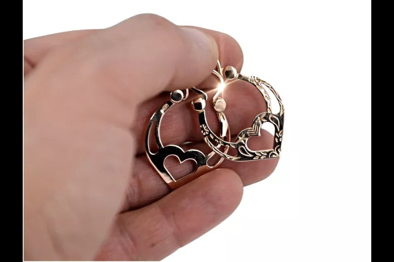 Vintage rose pink 14k 585 gold Vintage Gipsy earrings ven052