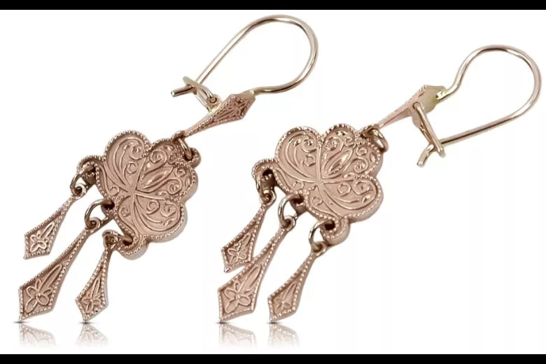 Vintage rose pink 14k 585 gold Vintage Gipsy earrings ven067