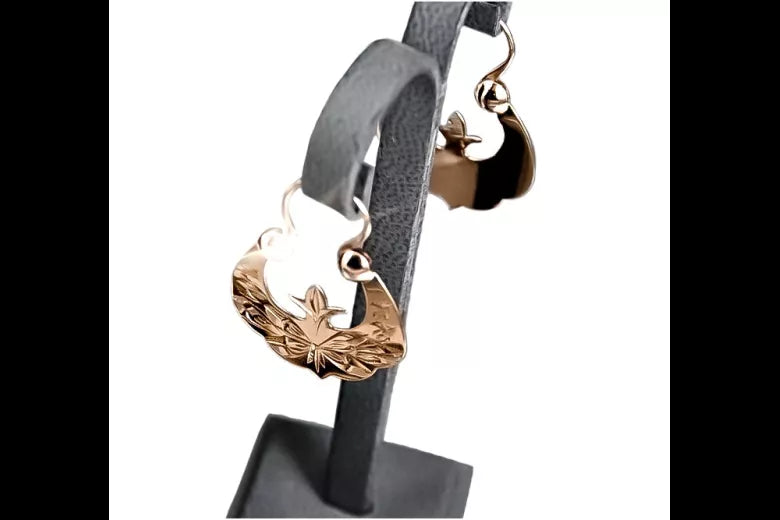 Vintage rose pink 14k 585 gold Vintage Gipsy earrings ven033