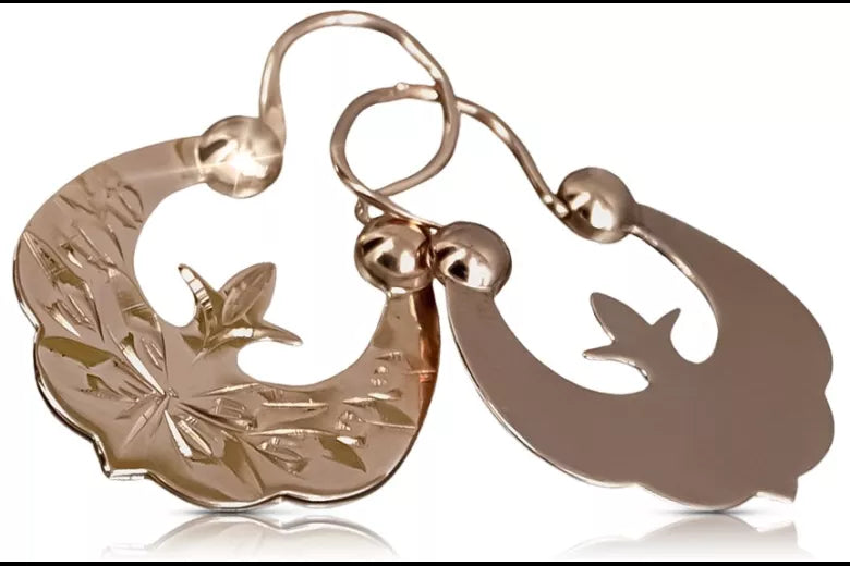 Vintage rose pink 14k 585 gold Vintage Gipsy earrings ven033