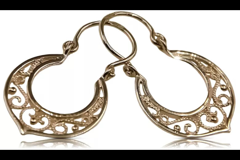 Vintage rose pink 14k 585 gold  Vintage Gipsy earrings ven075