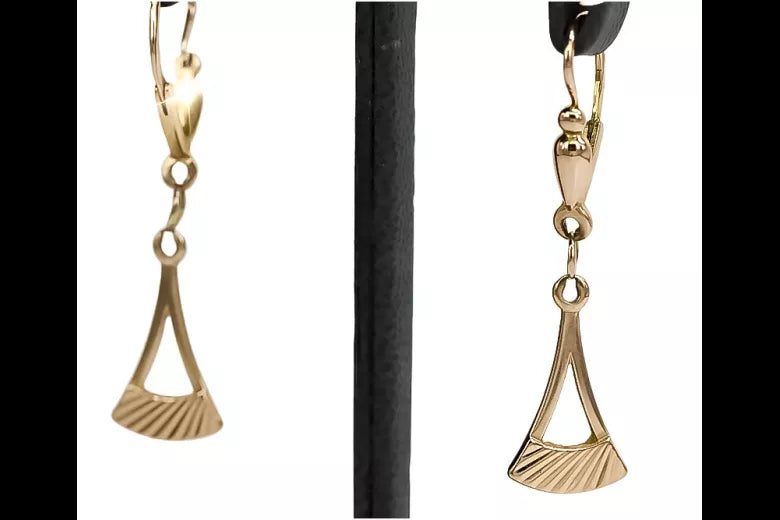 Vintage rose pink 14k 585 gold Vintage Hanging earrings ven011