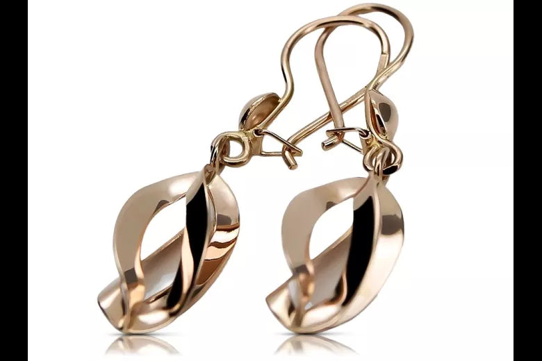 Vintage rose pink 14k 585 gold Vintage Hanging earrings ven053