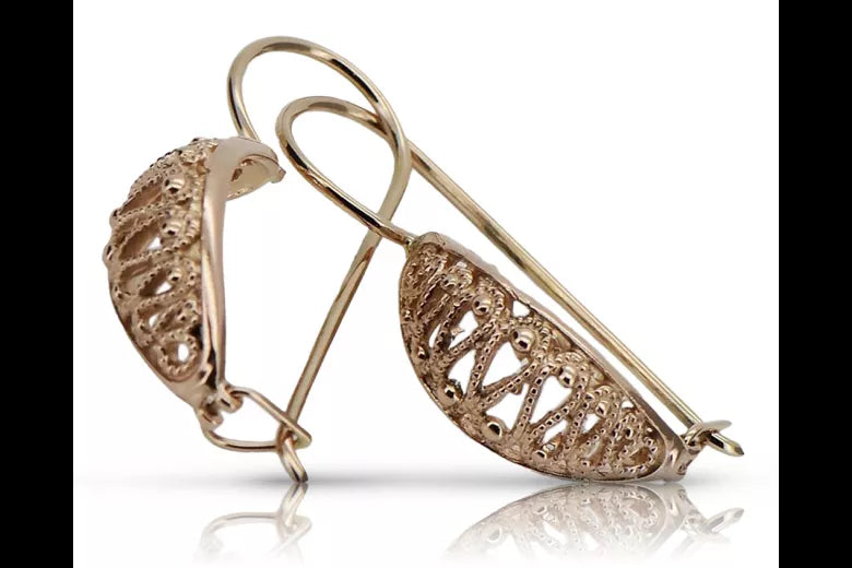 Vintage rose pink 14k 585 gold Vintage Hanging earrings ven154