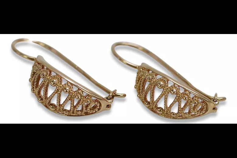 Vintage rose pink 14k 585 gold Vintage Hanging earrings ven154