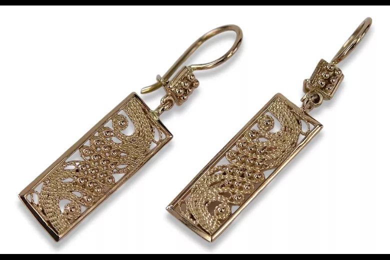 Vintage rose pink 14k 585 gold Vintage Hanging earrings ven171