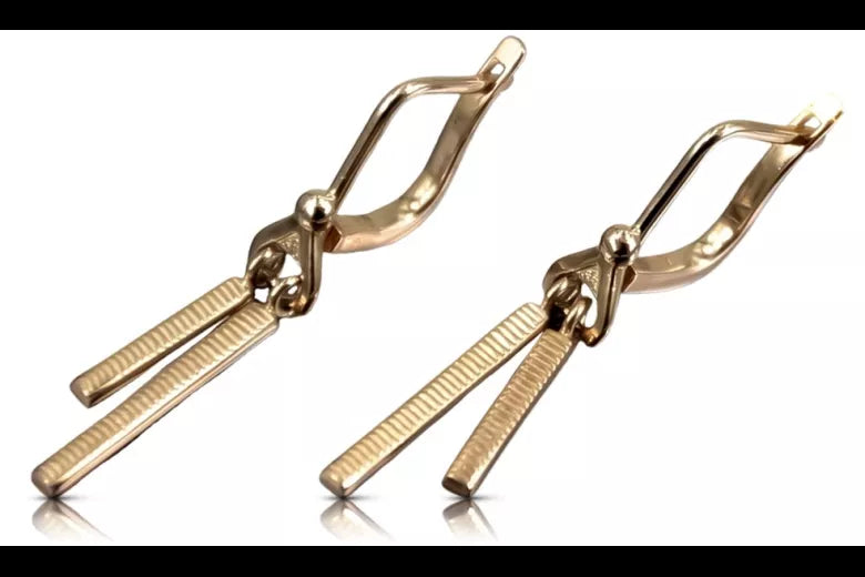 Vintage rose pink 14k 585 gold Vintage Hanging earrings ven234