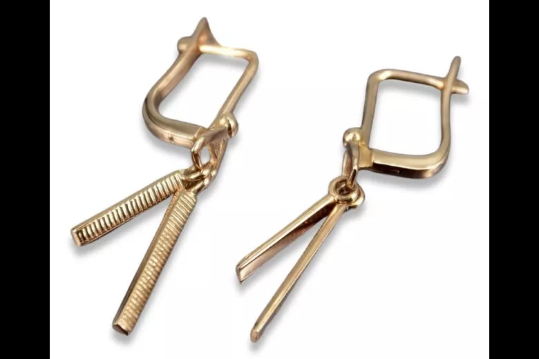 Vintage rose pink 14k 585 gold Vintage Hanging earrings ven234