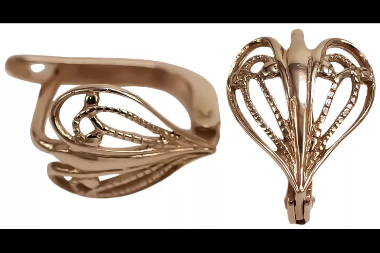 Vintage rose pink 14k 585 gold Vintage heart earrings ven076