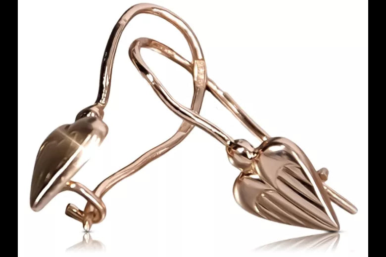 Vintage rose pink 14k 585 gold Vintage heart earrings ven090