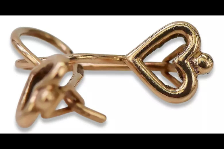 Vintage rose pink 14k 585 gold Vintage heart earrings ven102