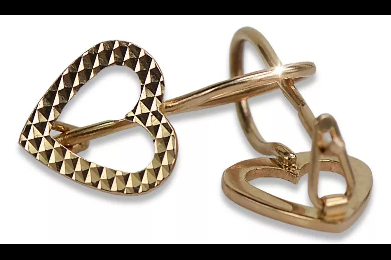 Vintage rose pink 14k 585 gold Vintage heart earrings ven169