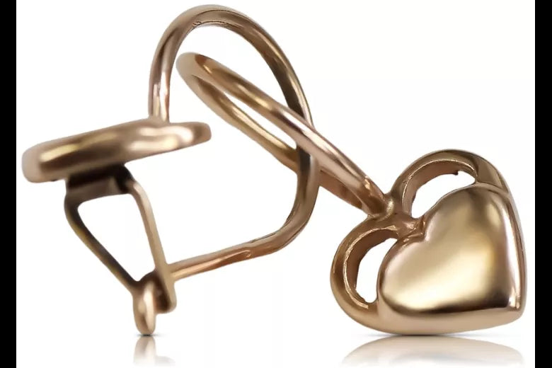 Vintage rose pink 14k 585 gold Vintage heart earrings ven212