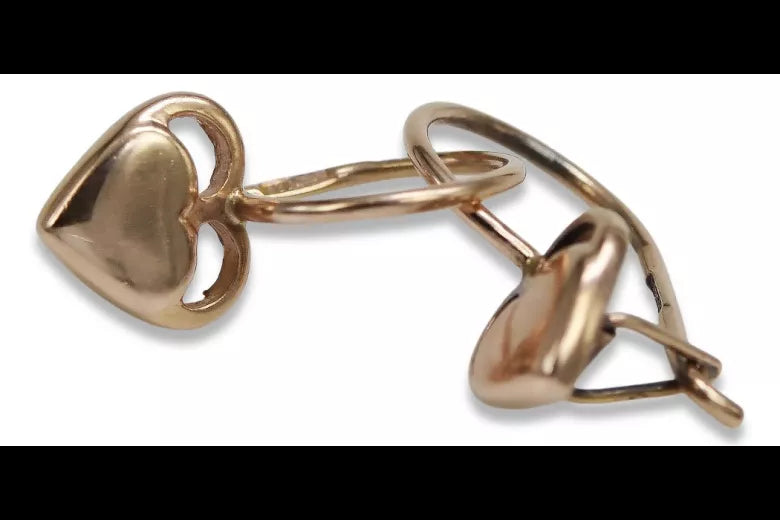 Vintage rose pink 14k 585 gold Vintage heart earrings ven212