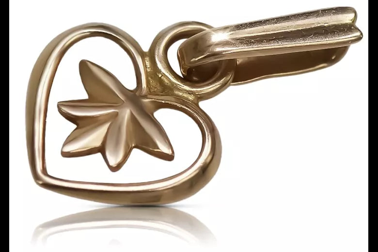 Vintage rose pink 14k 585 gold Vintage heart pendant vpn053