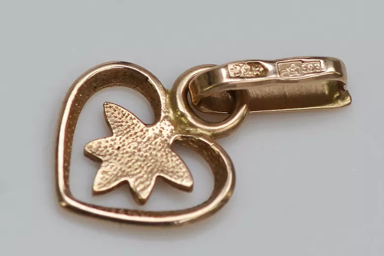 Vintage rose pink 14k 585 gold Vintage heart pendant vpn053