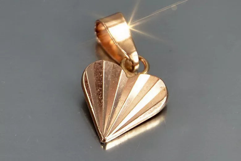 Vintage rose pink 14k 585 gold Vintage heart pendant vpn080