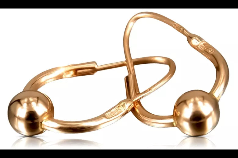 Vintage rose pink 14k 585 gold Vintage Hoops earrings ven038
