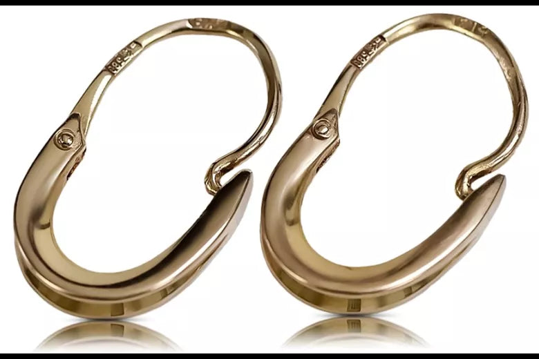 Vintage rose pink 14k 585 gold Vintage Hoops earrings ven095