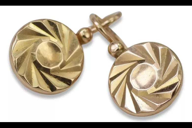 Vintage rose pink 14k 585 gold Vintage hoops earrings ven204