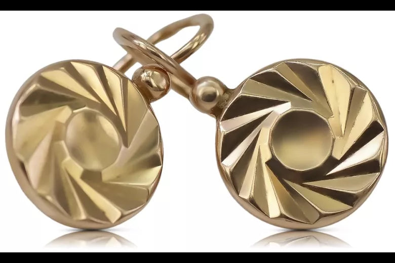 Vintage rose pink 14k 585 gold Vintage hoops earrings ven204