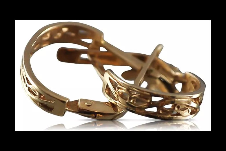 Vintage rose pink 14k 585 gold Vintage hoops earrings ven005