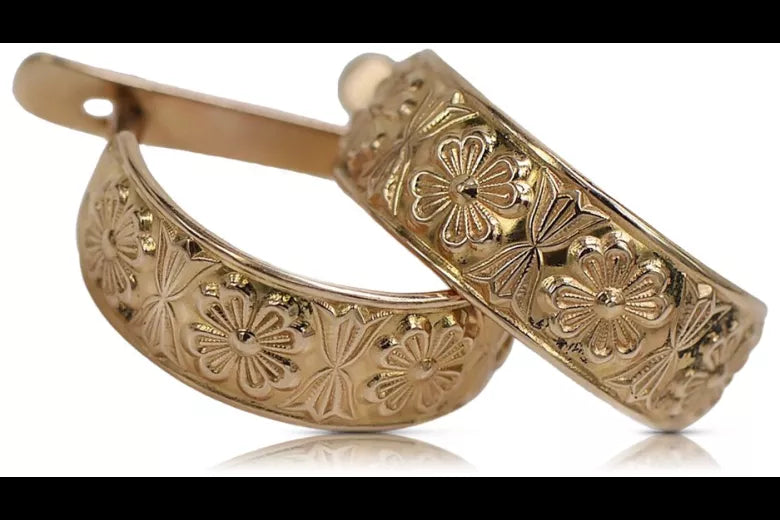 Vintage rose pink 14k 585 gold Vintage Hoops ven073