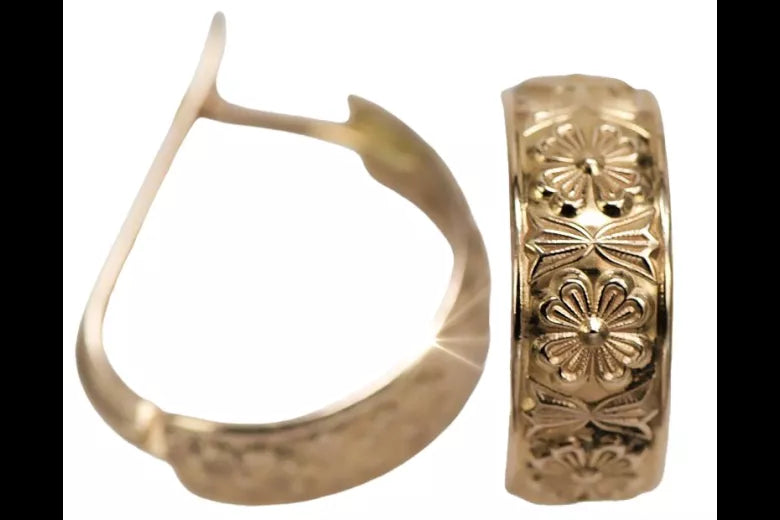 Vintage rose pink 14k 585 gold Vintage Hoops ven073