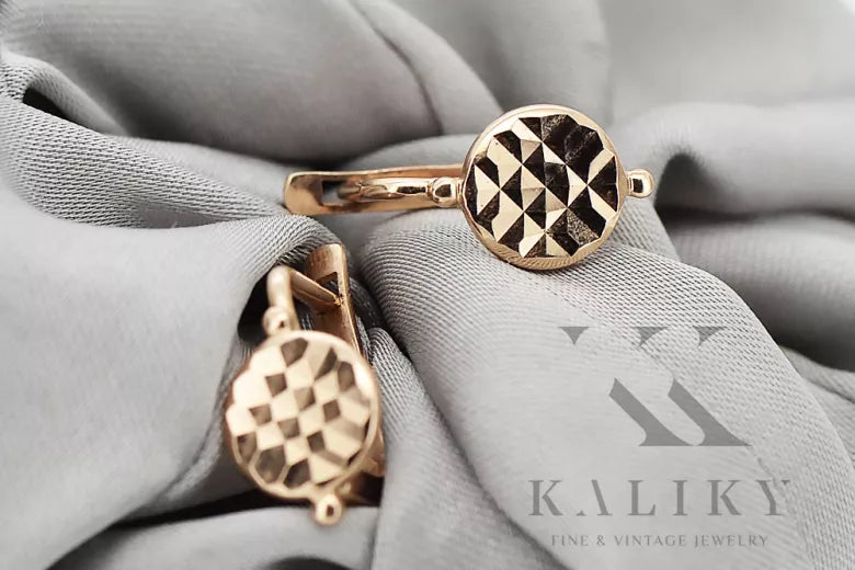 Vintage rose pink 14k 585 gold Vintage Hoops ven109