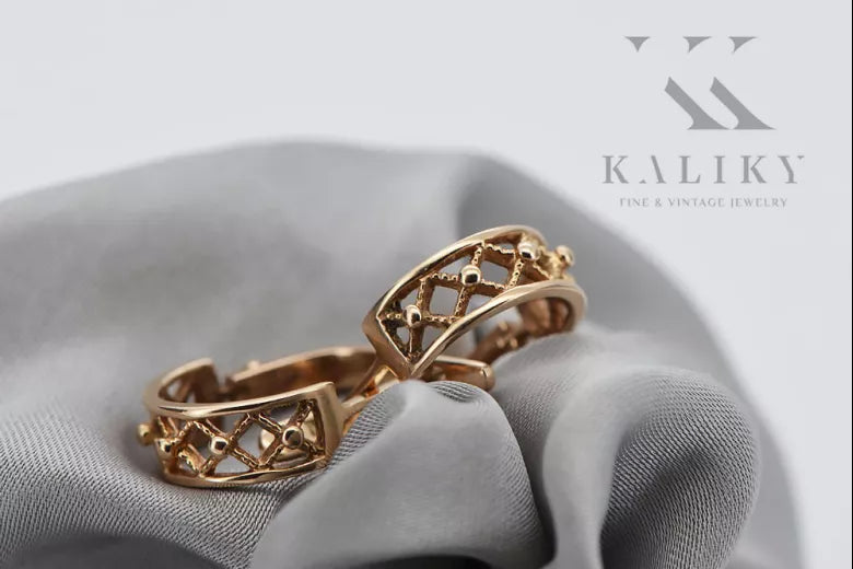 Vintage rose pink 14k 585 gold Vintage Hoops ven145