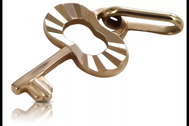 Vintage rose pink 14k 585 gold Vintage key pendant vpn049