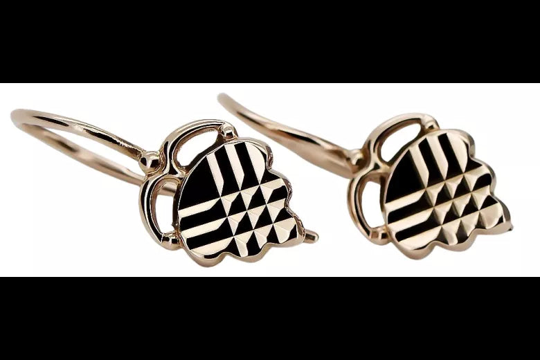 Vintage rose pink 14k 585 gold Vintage leaf earrings ven009