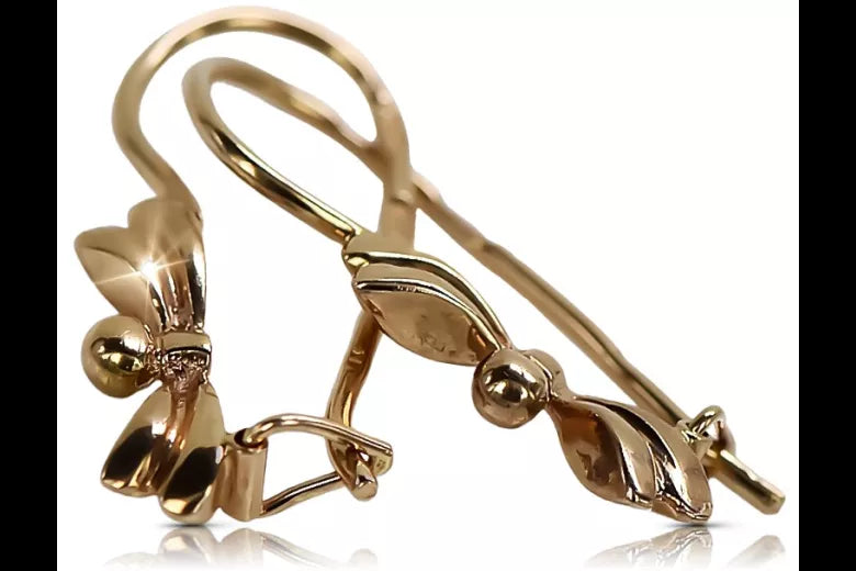 Vintage rose pink 14k 585 gold  Vintage leaf earrings ven032