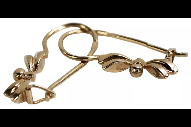 Vintage rose pink 14k 585 gold Vintage leaf earrings ven032