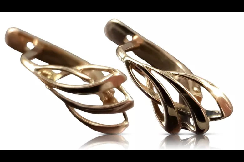 Vintage rose pink 14k 585 gold Vintage leaf earrings ven035