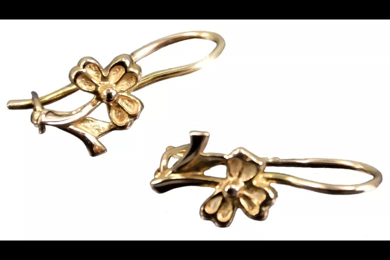 Vintage rose pink 14k 585 gold Vintage flower earrings ven036