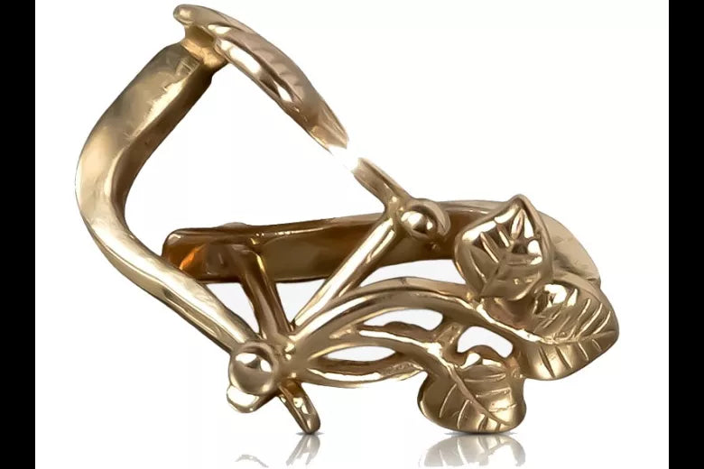 Vintage rose pink 14k 585 gold Vintage leaf earrings ven039