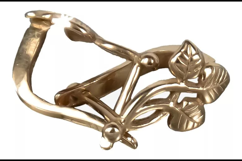 Vintage rose pink 14k 585 gold Vintage leaf earrings ven039