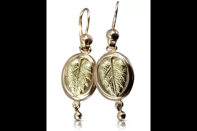 Vintage rose pink 14k 585 gold Vintage leaf earrings ven045