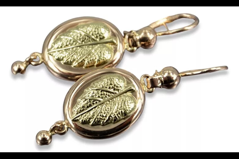 Vintage rose pink 14k 585 gold Vintage leaf earrings ven045