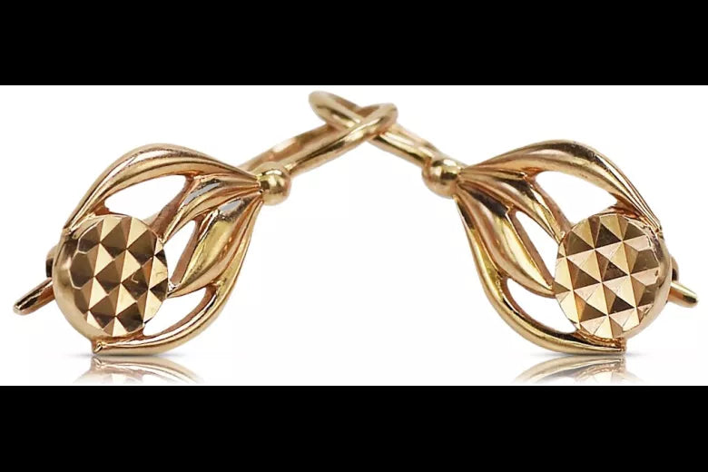 Vintage rose pink 14k 585 gold  Vintage leaf earrings ven051