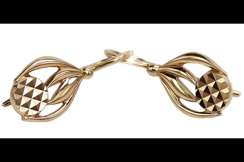 Vintage rose pink 14k 585 gold Vintage leaf earrings ven051