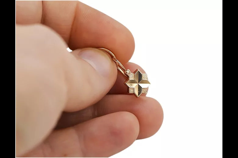 Vintage rose pink 14k 585 gold Vintage leaf earrings ven058