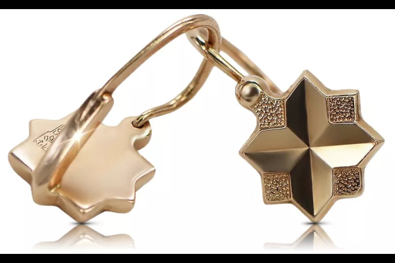 Vintage rose pink 14k 585 gold Vintage leaf earrings ven058