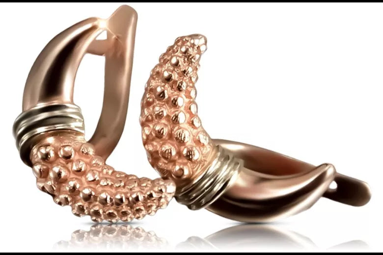 Vintage rose pink 14k 585 gold Vintage leaf earrings ven061