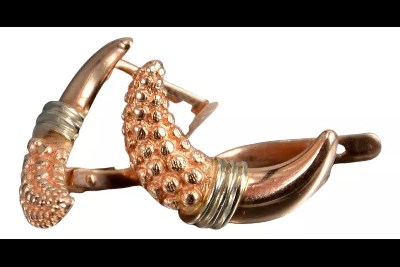 Vintage rose pink 14k 585 gold Vintage leaf earrings ven061