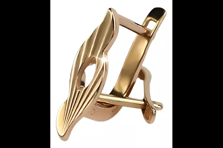 Vintage rose pink 14k 585 gold Vintage leaf earrings ven062