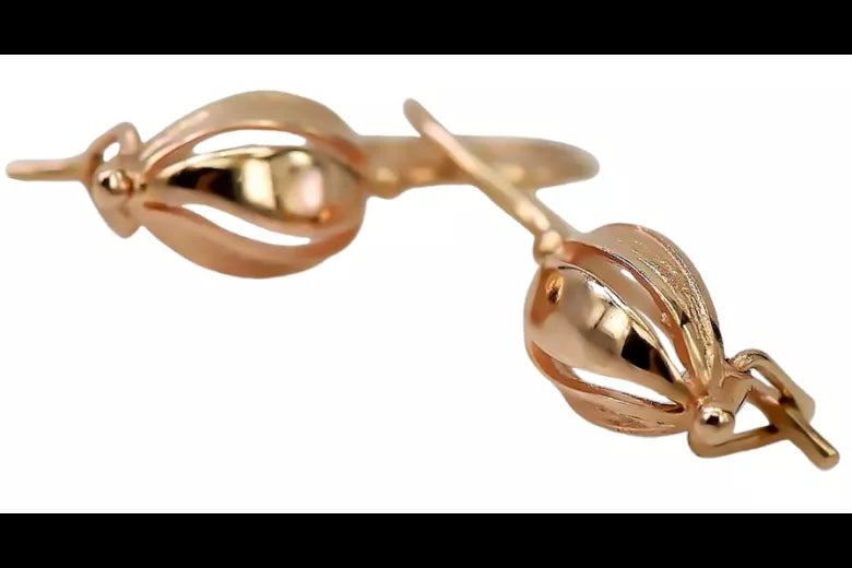 Vintage rose pink 14k 585 gold Vintage leaf earrings ven069