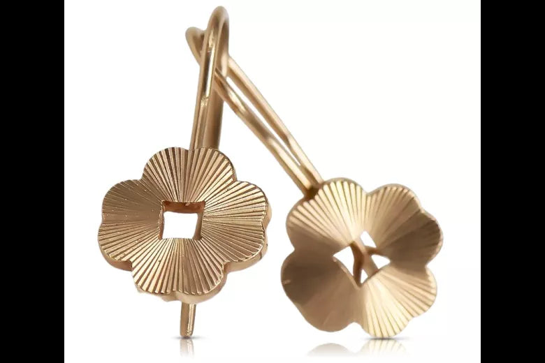 Vintage rose pink 14k 585 gold  Vintage leaf earrings ven077