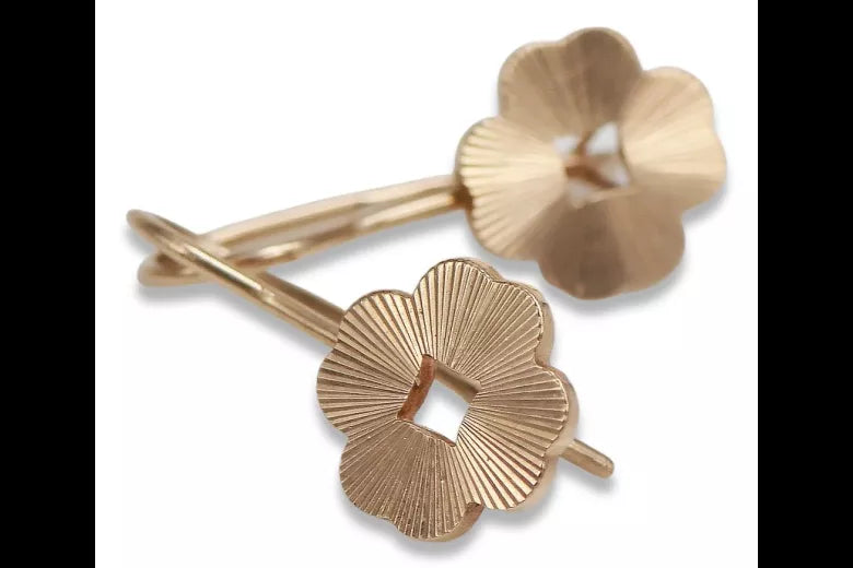 Vintage rose pink 14k 585 gold Vintage leaf earrings ven077